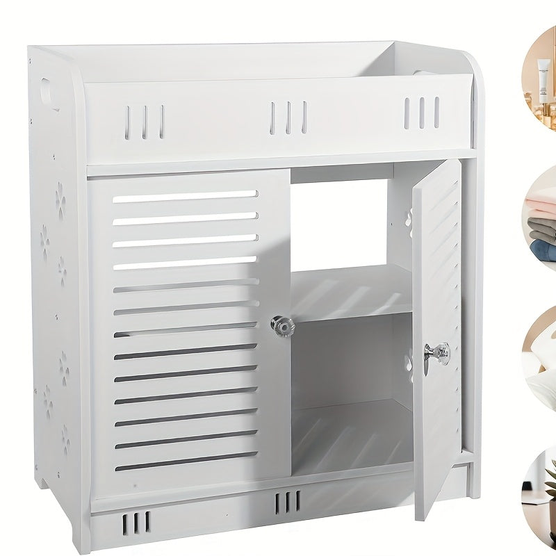 Versatile White Freestanding Bathroom Storage Cabinet - Waterproof & Mold-Proof, Large Capacity for Cosmetics & Toiletries, Slim Design with Ventilated Shelves, Ideal for Home & Office, 43x38x18cm, Bathroom Organizers And Sto