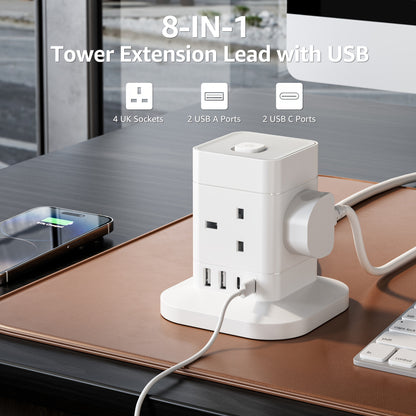 5M/3M/2M/1.5M Cube Extension Lead With USB Slots, 4AC+4USB 1.5M, 8AC+4USB 3M/5M, 12AC+4USB 2M/5M Hotimy Multi Plug Extension Socket With 2 USB C And 2 USB A, 13A 3250W Power Strip With Switch Extension Cords For Desk Home Off