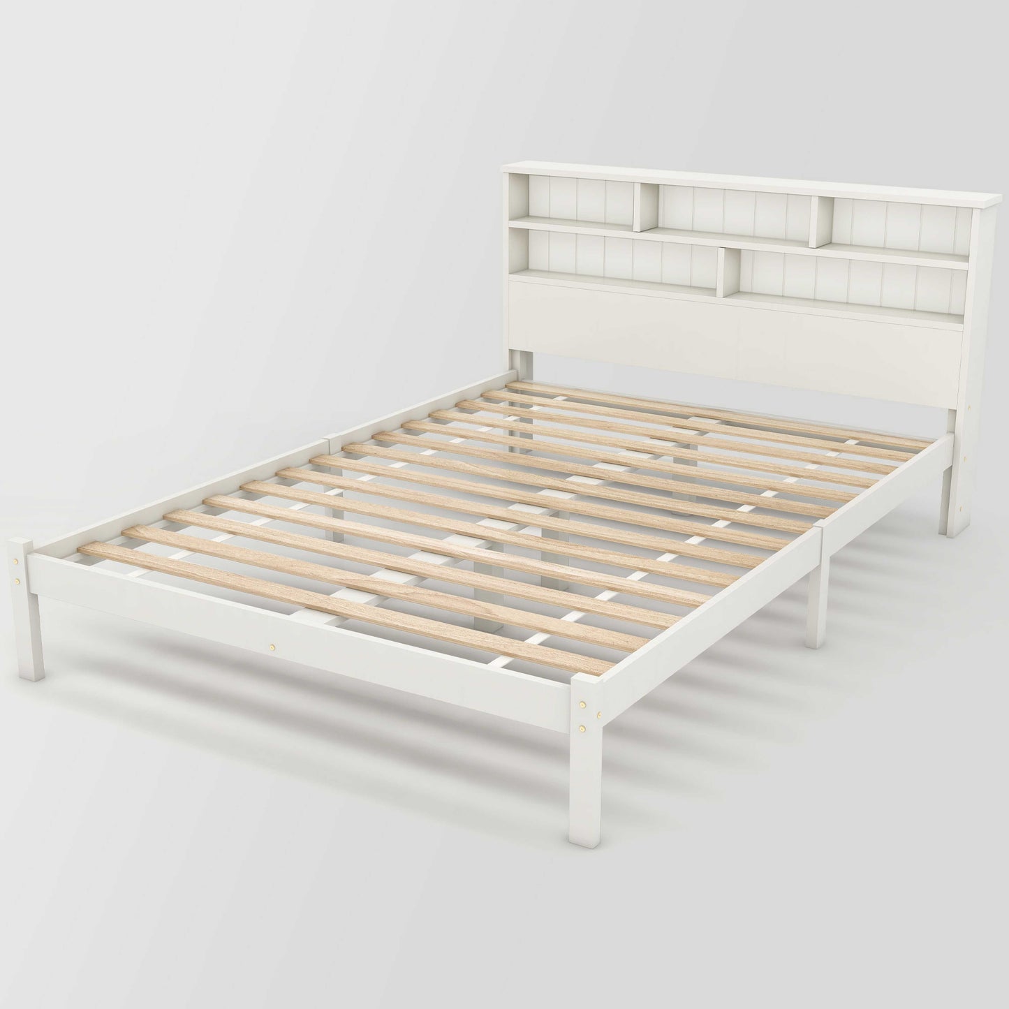 BTM UK New TV 4ft6 single Bed （90*190cm）Double (135 x 190 cm) Bed with Shelves, White Wooden Storage Bed, Underbed Drawer dusk bed