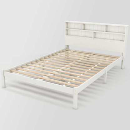 BTM UK New TV 4ft6 single Bed （90*190cm）Double (135 x 190 cm) Bed with Shelves, White Wooden Storage Bed, Underbed Drawer dusk bed