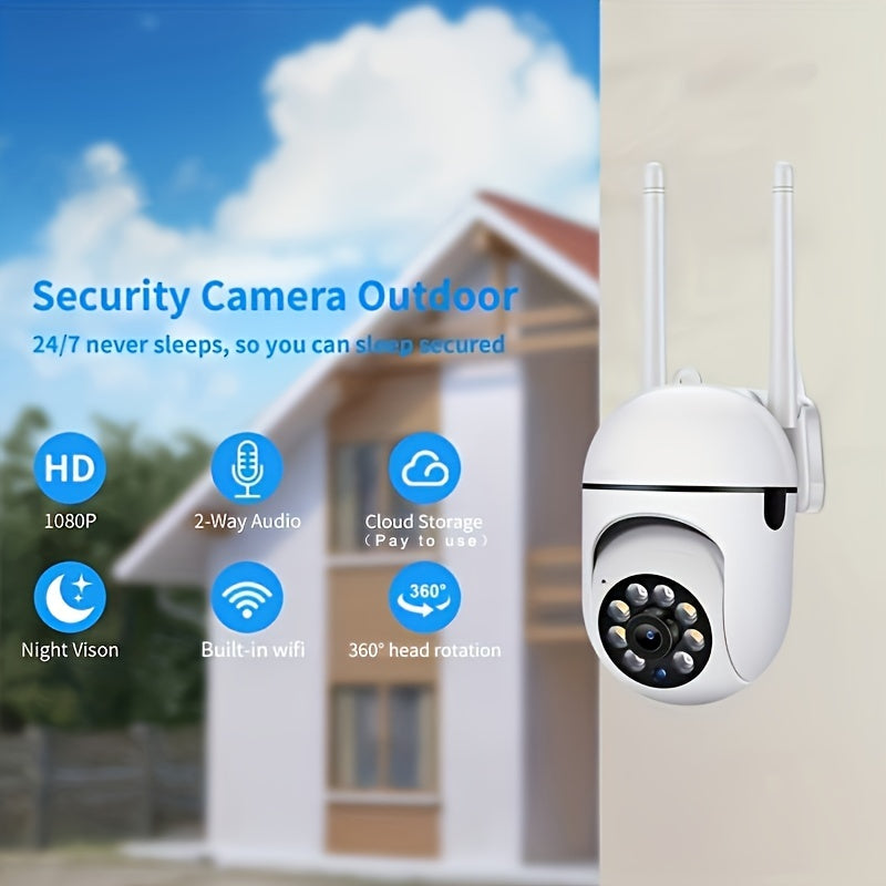 4pcs Wireless WiFi Security Cameras - 1080P HD, Waterproof Indoor/Outdoor, Color Night Vision, 2-Way Audio, 360° Pan/Tilt/Zoom, Motion Tracking & Detection with Spotlight & Siren - Easy Life App Control, Christmas Gift, Wire