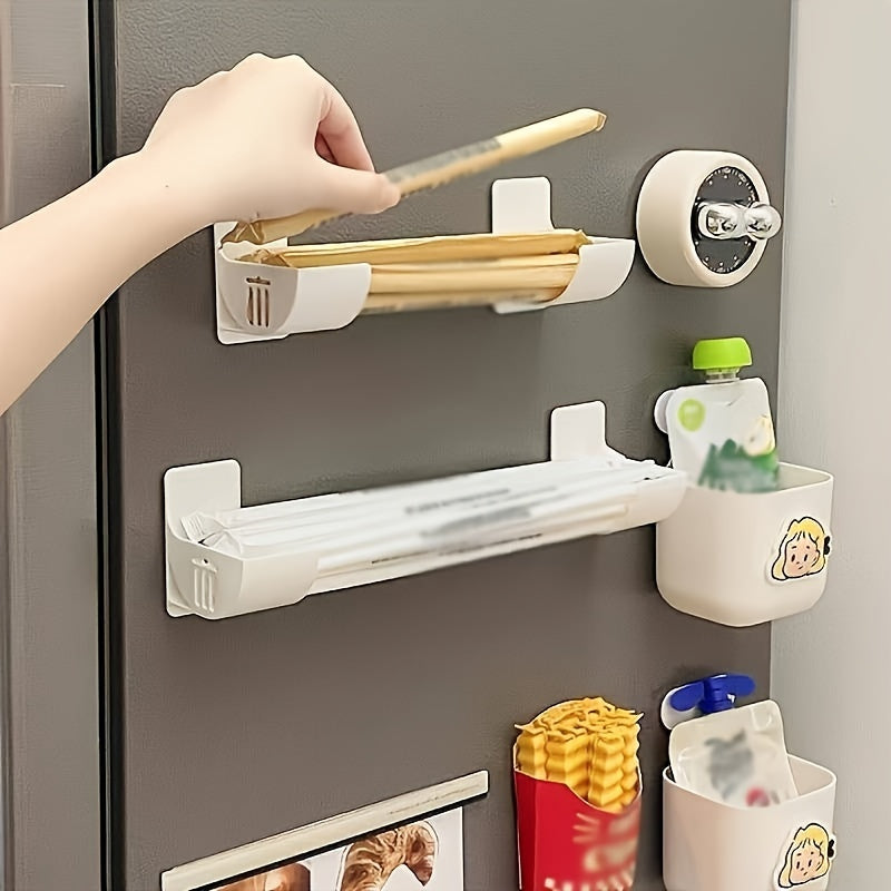 4-Piece No-Drill Kitchen Storage Rack Set - Multi-Functional, Food-Safe Plastic Organizer For Cling Film, Garbage Bags & More - Perfect For Cabinets, Refrigerators & Umbrellas