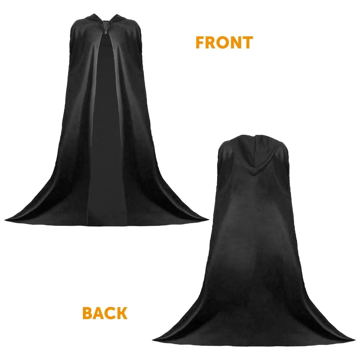 Adults Hooded Black Cape - Halloween Fancy Dress Costume Accessory - Unisex 59 Inches/150 - Traitor Velour Cloak