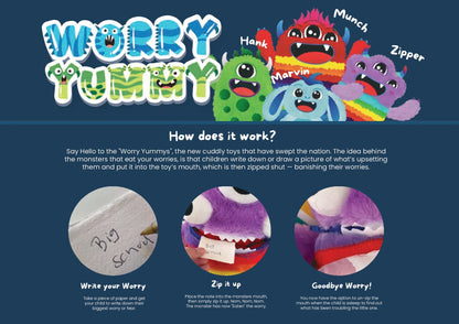 Worry Yummy Monster Soft Toy - 28cm (11") Cuddly Sleep Companion for Kids - Anxiety & Stress Reducing - Pink 'Luna'