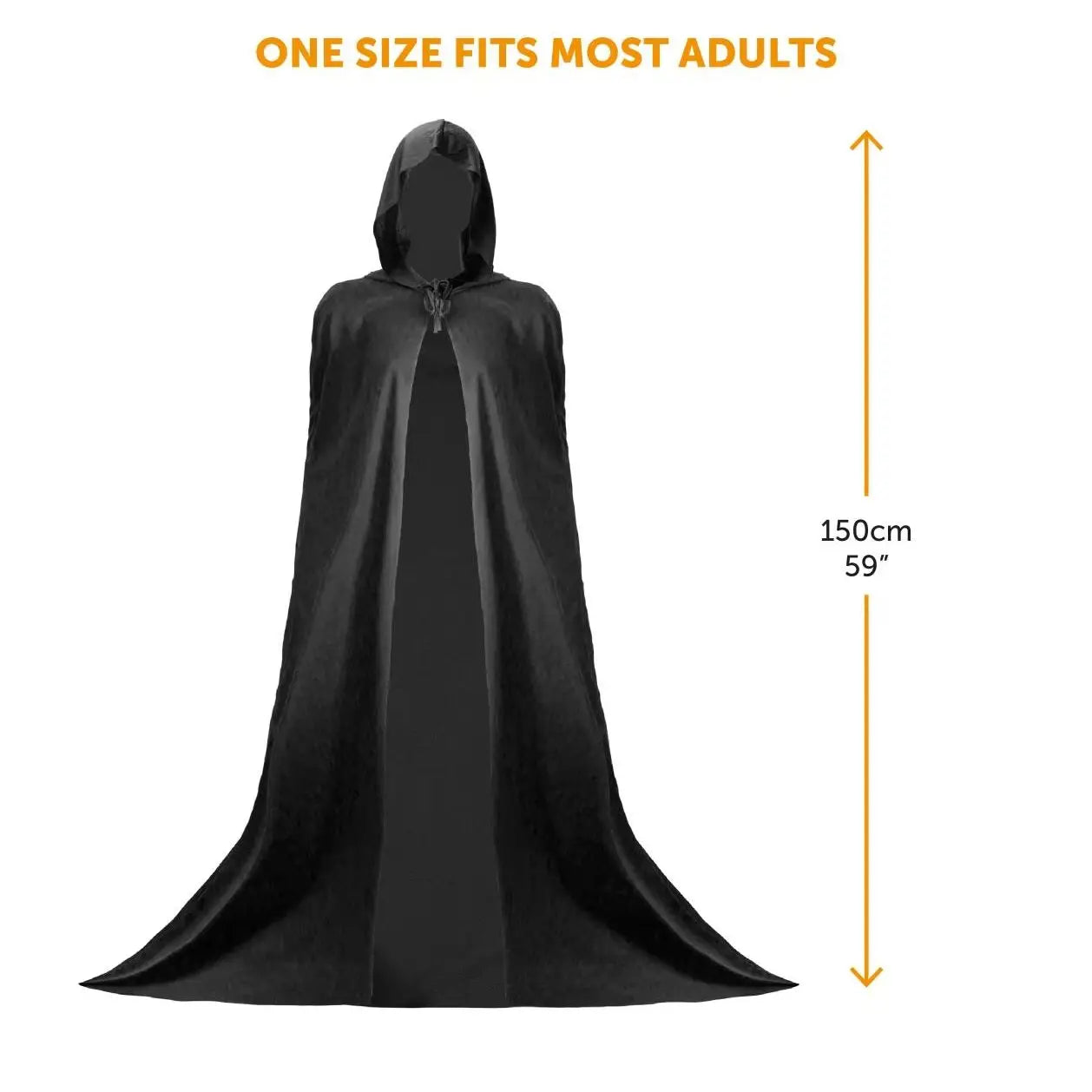 Adults Hooded Black Cape - Halloween Fancy Dress Costume Accessory - Unisex 59 Inches/150 - Traitor Velour Cloak