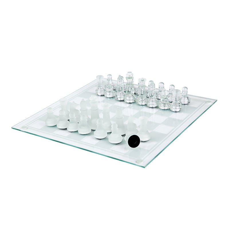 Frosted Polished Glass Chess Board Set with Padded Botto Crystal Chess Board 22cm x 22cm