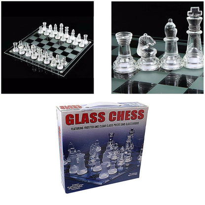 Frosted Polished Glass Chess Board Set with Padded Botto Crystal Chess Board 22cm x 22cm