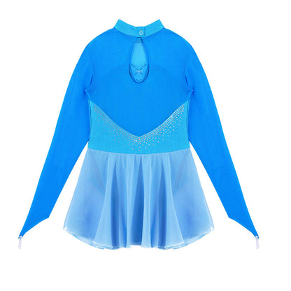 Kids Girls Figure Skating Dancewear Dress Sparkly Rhinestone Mesh Splice Ballerina Ballet Gymnastics Workout Tulle Tutu Dress