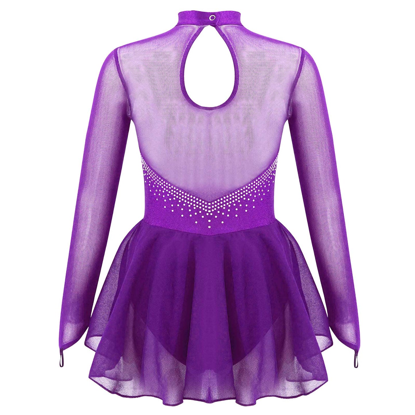 Kids Girls Figure Skating Dancewear Dress Sparkly Rhinestone Mesh Splice Ballerina Ballet Gymnastics Workout Tulle Tutu Dress