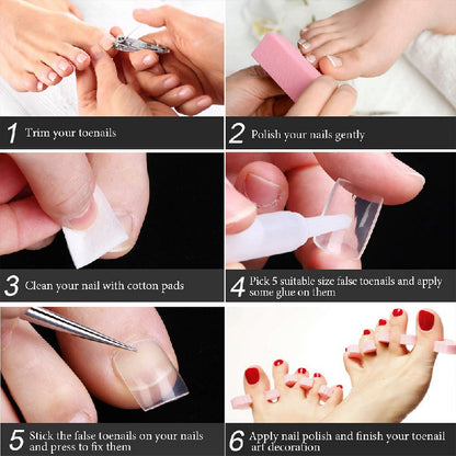 100 pcs False Toe Nails Nail Art Full Coverage Tips Clear Natural Extension - Natural