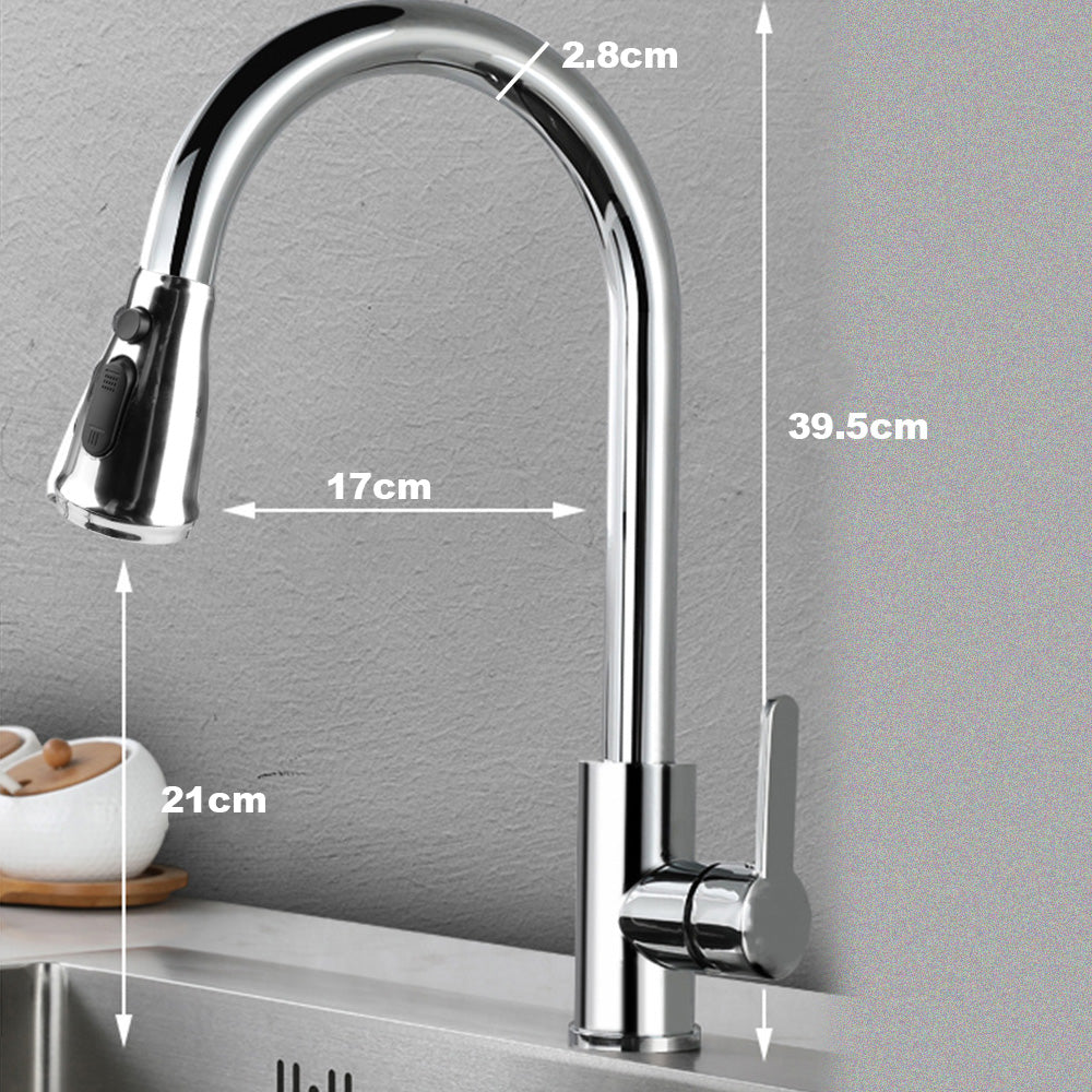 Kitchen Taps Sink Mixer Pull Out Spray Tap Single Faucet - Silver