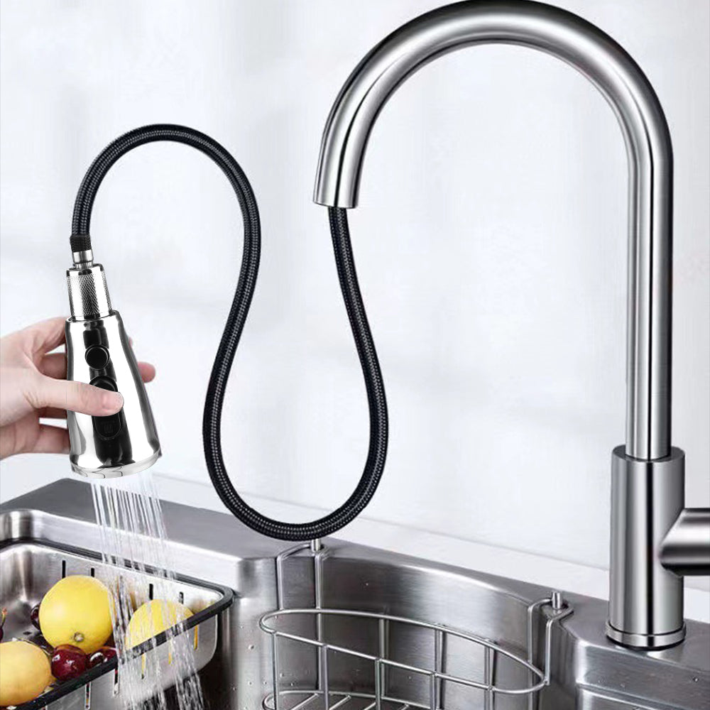 Kitchen Taps Sink Mixer Pull Out Spray Tap Single Faucet - Silver