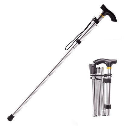 Easy Fold Walking Stick Extendable Walking Cane Walking Aid Sticks for Elderly Men Women - Silver