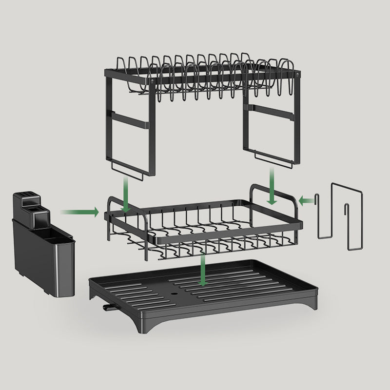 2 Tier Sink Dish Drainer Rack with Drip Tray Plate Rack Cutlery Holder for Kitchen - White