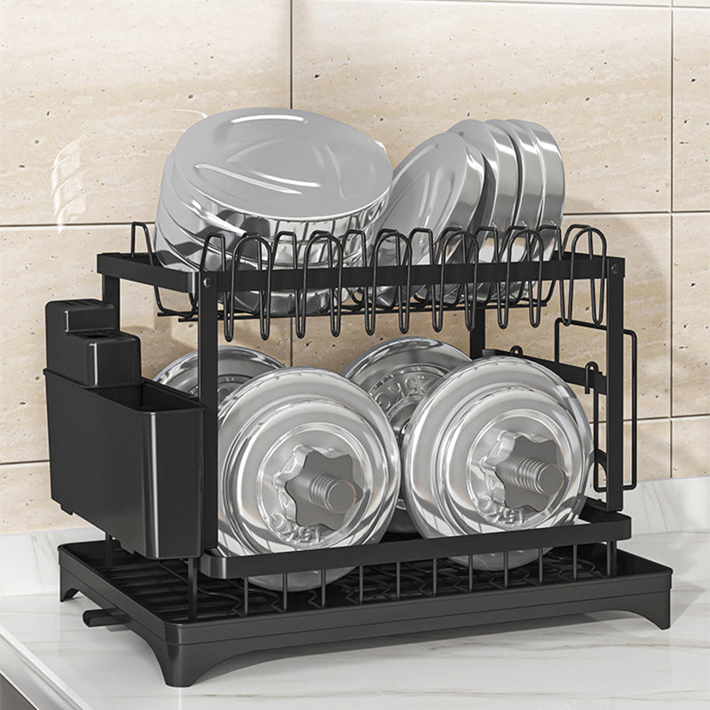 2 Tier Sink Dish Drainer Rack with Drip Tray Plate Rack Cutlery Holder for Kitchen - White