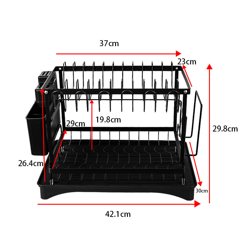 2 Tier Sink Dish Drainer Rack with Drip Tray Plate Rack Cutlery Holder for Kitchen - White