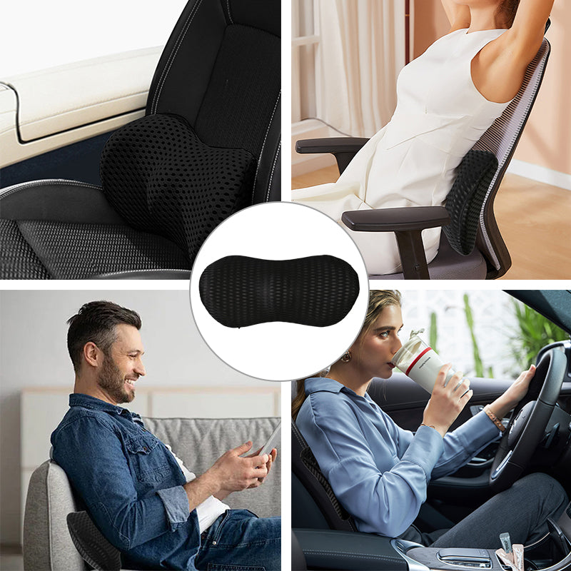 Car Lumbar Support Memory Pillow Chair Cushion for Sleep and Lower Back Relief Pain - Black