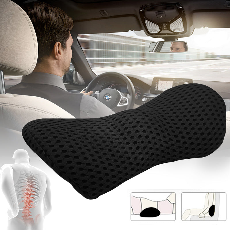 Car Lumbar Support Memory Pillow Chair Cushion for Sleep and Lower Back Relief Pain - Black