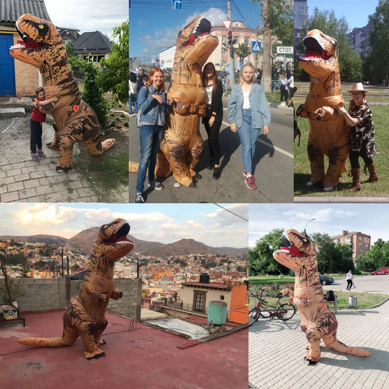 T-rex inflatable uit Tyrannosaurus Dinosaur Costume Child Kids Adult Role-playing Fancy Halloween Mascot Party Apparel