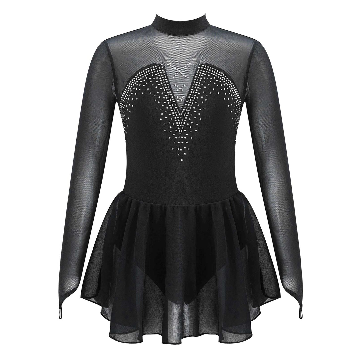 Kids Girls Figure Skating Dancewear Dress Sparkly Rhinestone Mesh Splice Ballerina Ballet Gymnastics Workout Tulle Tutu Dress