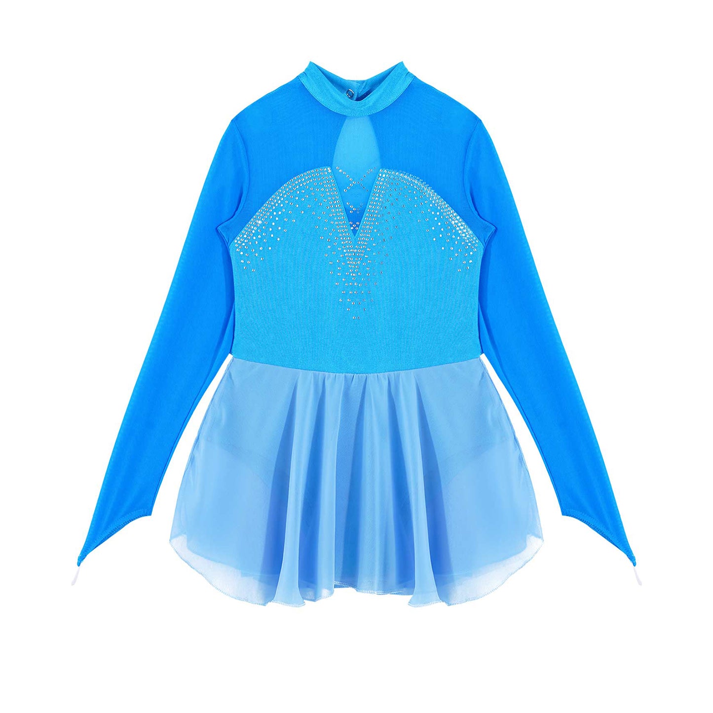 Kids Girls Figure Skating Dancewear Dress Sparkly Rhinestone Mesh Splice Ballerina Ballet Gymnastics Workout Tulle Tutu Dress