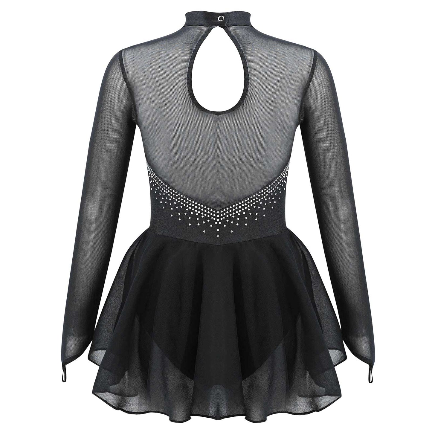 Kids Girls Figure Skating Dancewear Dress Sparkly Rhinestone Mesh Splice Ballerina Ballet Gymnastics Workout Tulle Tutu Dress