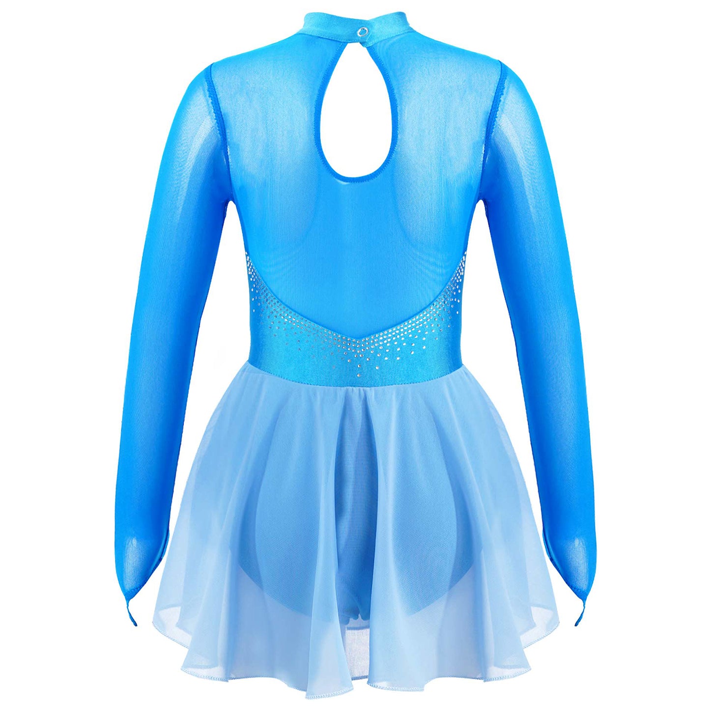 Kids Girls Figure Skating Dancewear Dress Sparkly Rhinestone Mesh Splice Ballerina Ballet Gymnastics Workout Tulle Tutu Dress