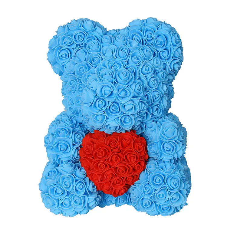 40/25cm Blue Rose Bear Heart Artificial Flower Rose Teddy Bear For Women Valentine's Wedding Birthday Christmas Gift