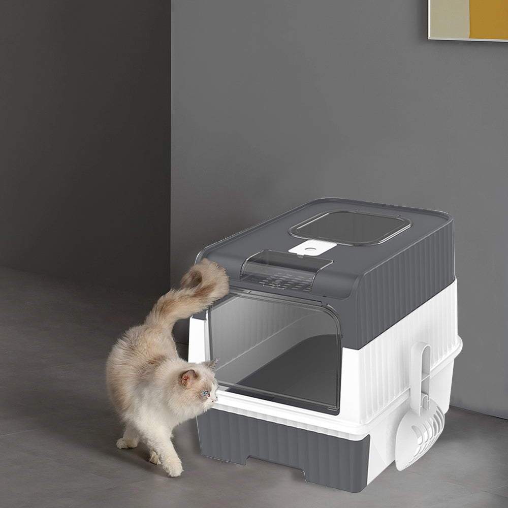 Large Cat Litter Box Anti-Splashing Cat Potty Tray Self Cleaning Pan Drawer - Grey