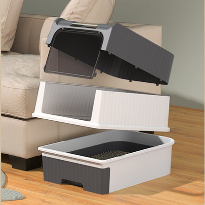 Large Cat Litter Box Anti-Splashing Cat Potty Tray Self Cleaning Pan Drawer - Grey