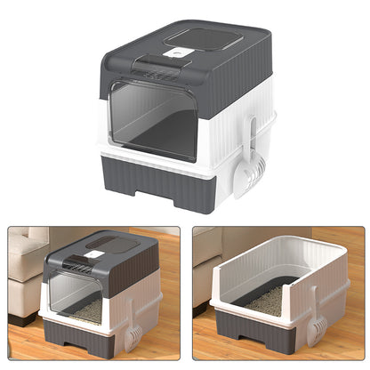 Large Cat Litter Box Anti-Splashing Cat Potty Tray Self Cleaning Pan Drawer - Grey