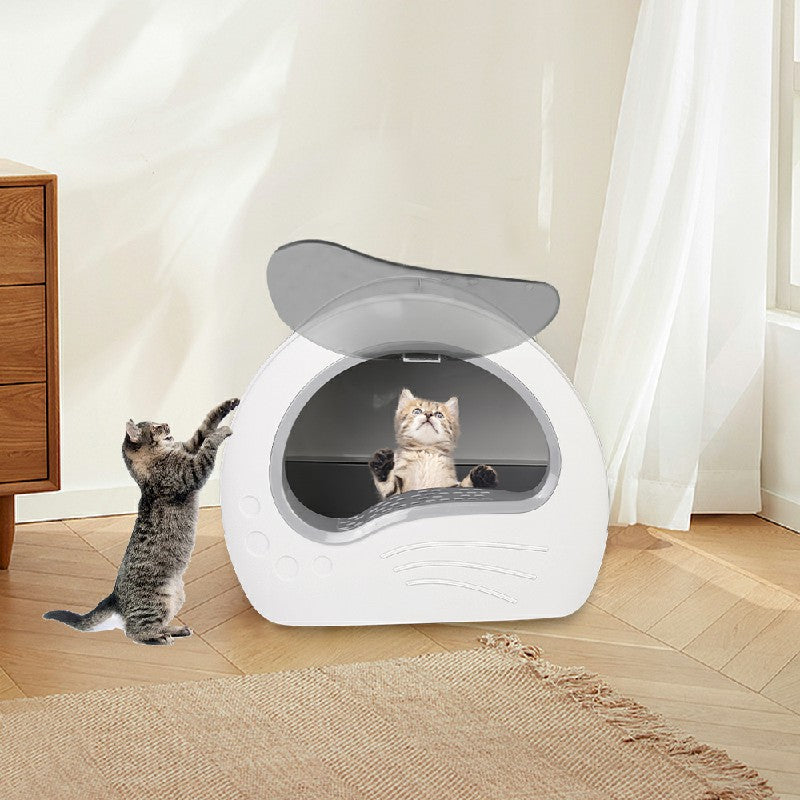 Large Cat Litter Box Anti-Splashing Cat Pan Drawer Cat Potty Tray with Sterilizing Light - Grey