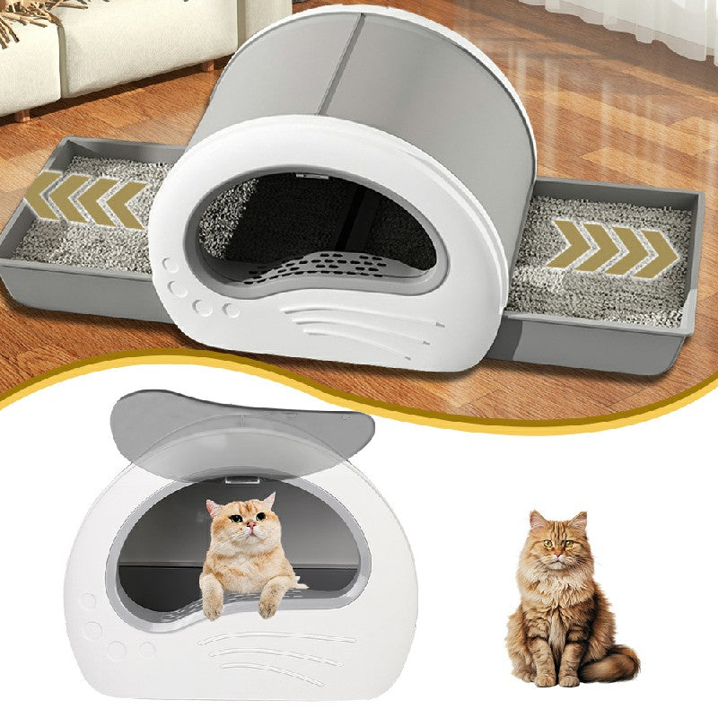 Large Cat Litter Box Anti-Splashing Cat Pan Drawer Cat Potty Tray with Sterilizing Light - Grey