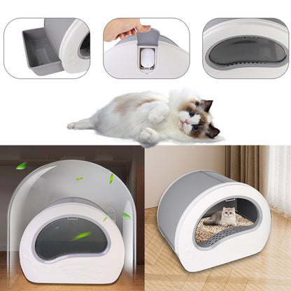 Large Cat Litter Box Anti-Splashing Cat Pan Drawer Cat Potty Tray with Sterilizing Light - Grey