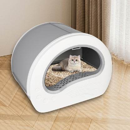 Large Cat Litter Box Anti-Splashing Cat Pan Drawer Cat Potty Tray with Sterilizing Light - Grey