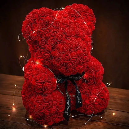 Valentine Gifts Decoration Rose Bear Artificial Flower With Box Lights Teddy Bear For Women Girlfriend Birthday Gift Love Flower