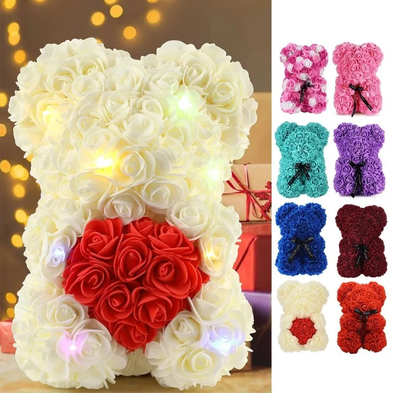 Artificial Rose Teddy Bear Rose Flowers Home Decor Valentine's Day Wedding Decora Anniversary 2024 Happy New Year(without box）