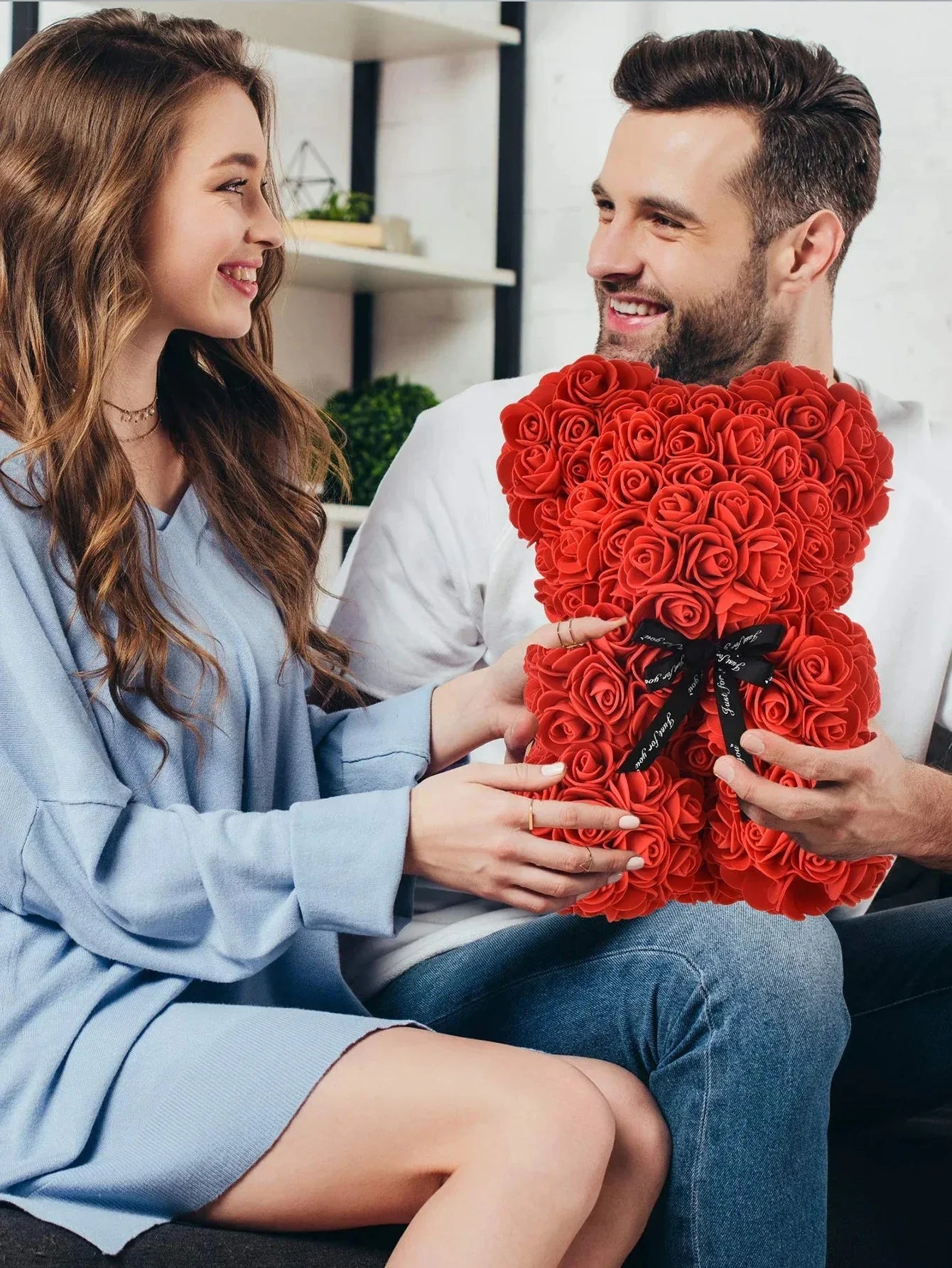 Artificial Rose Teddy Bear Rose Flowers Home Decor Valentine's Day Wedding Decora Anniversary 2024 Happy New Year(without box）