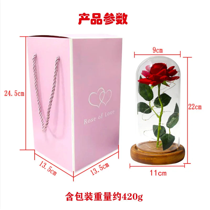 Valentines Day Gift 2024 hot selling high  artificial rose in glass  led Valentines Day Gift Rosas eternas Roses Flores de tela