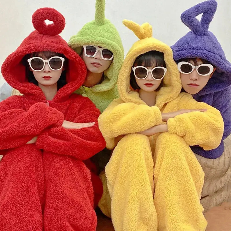 Kids Adult Teletubbies Costumes Soft Long Sleeves Piece Pajamas Costume Lala Home Clothes Cosplay Adult Unisex Party Wear