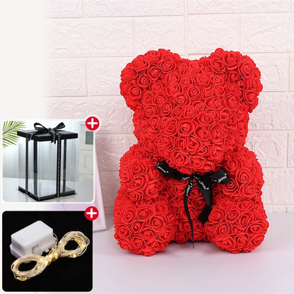 Valentine Gifts Decoration Rose Bear Artificial Flower With Box Lights Teddy Bear For Women Girlfriend Birthday Gift Love Flower