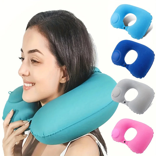 Flocking Inflatable Portable Neck Pillow