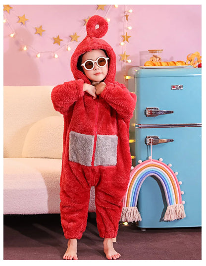 Kids Adult Teletubbies Costumes Soft Long Sleeves Piece Pajamas Costume Lala Home Clothes Cosplay Adult Unisex Party Wear