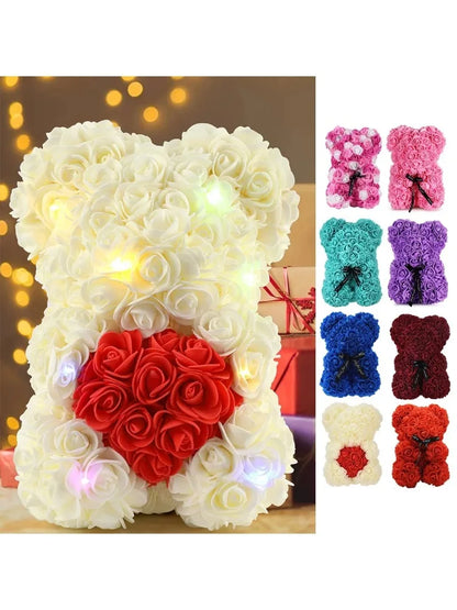 Artificial Rose Teddy Bear Rose Flowers Home Decor Valentine's Day Wedding Decora Anniversary 2024 Happy New Year(without box）