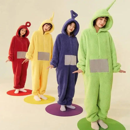 Kids Adult Teletubbies Costumes Soft Long Sleeves Piece Pajamas Costume Lala Home Clothes Cosplay Adult Unisex Party Wear