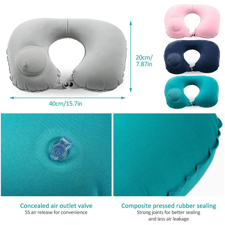 Flocking Inflatable Portable Neck Pillow