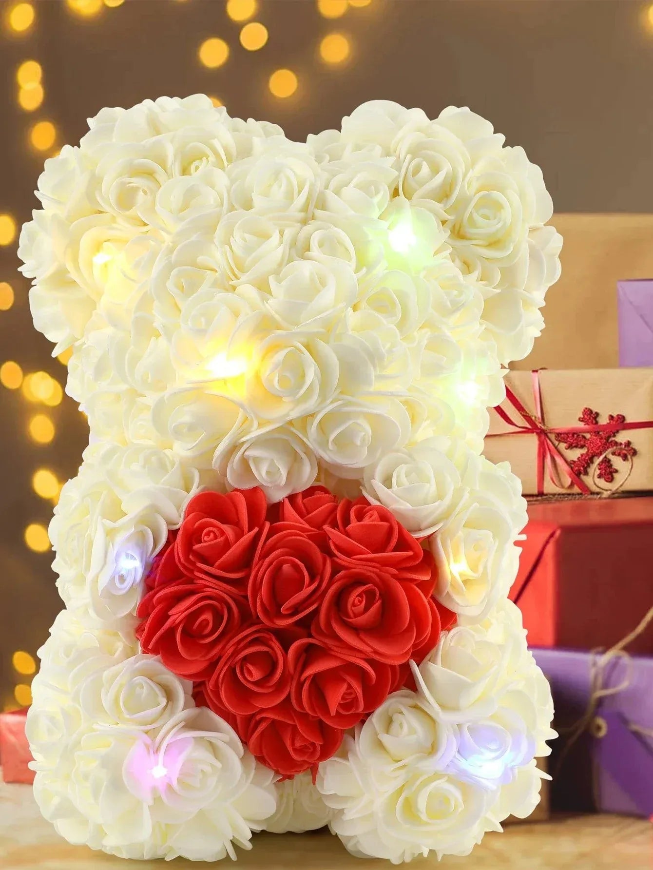 Artificial Rose Teddy Bear Rose Flowers Home Decor Valentine's Day Wedding Decora Anniversary 2024 Happy New Year(without box）