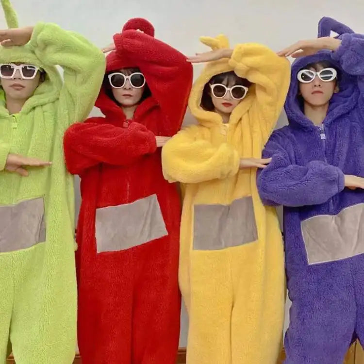 Kids Adult Teletubbies Costumes Soft Long Sleeves Piece Pajamas Costume Lala Home Clothes Cosplay Adult Unisex Party Wear