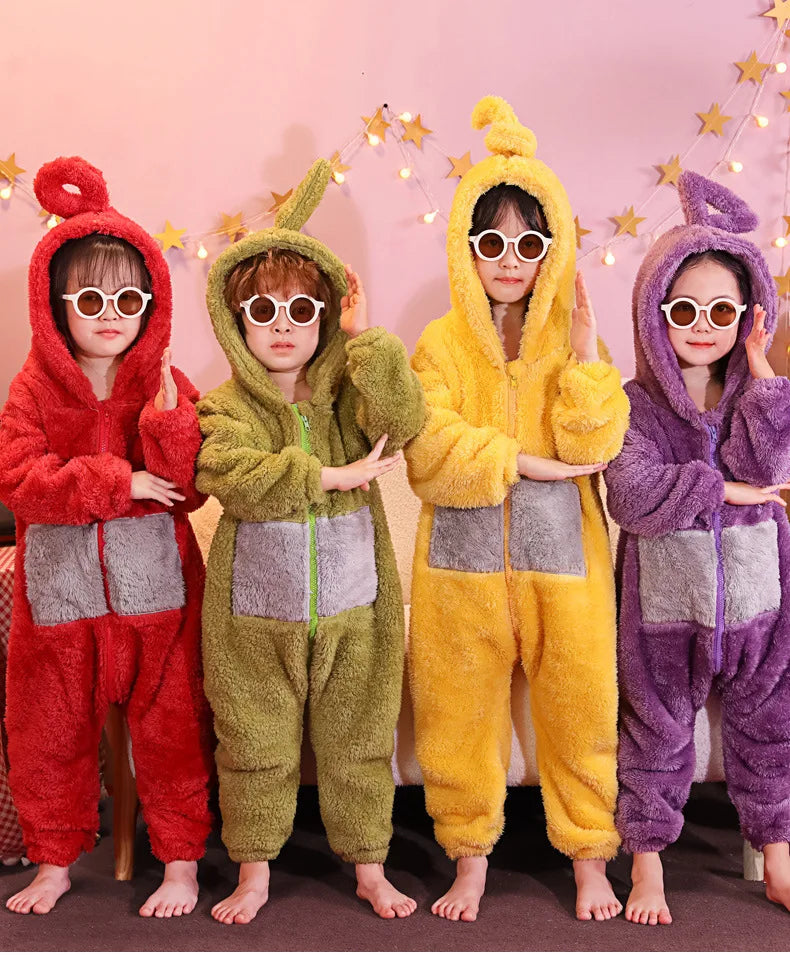 Kids Adult Teletubbies Costumes Soft Long Sleeves Piece Pajamas Costume Lala Home Clothes Cosplay Adult Unisex Party Wear