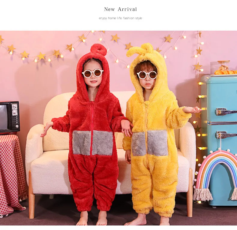 Kids Adult Teletubbies Costumes Soft Long Sleeves Piece Pajamas Costume Lala Home Clothes Cosplay Adult Unisex Party Wear